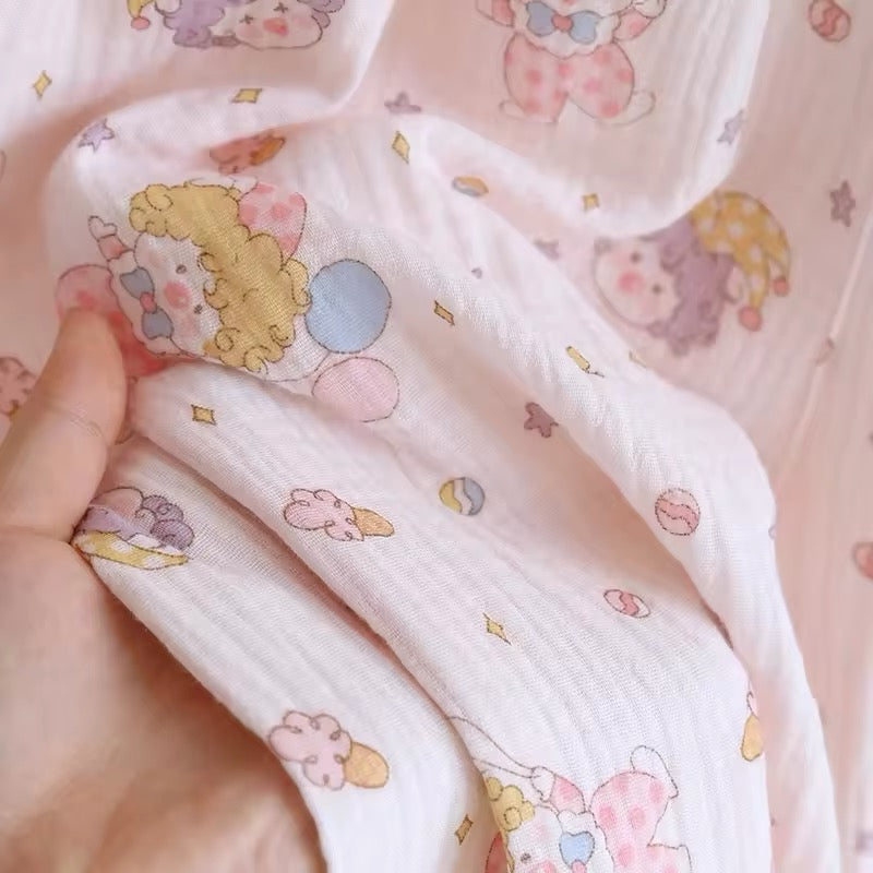 Beau Vie Womens Pyjamas Pastel Jester Print Cute Loose Soft Waffle Cotton Matching Set