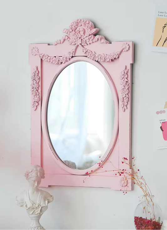 Pink Ribbon Vintage Floral Rose Wall Mirror French Elegant Home Decor