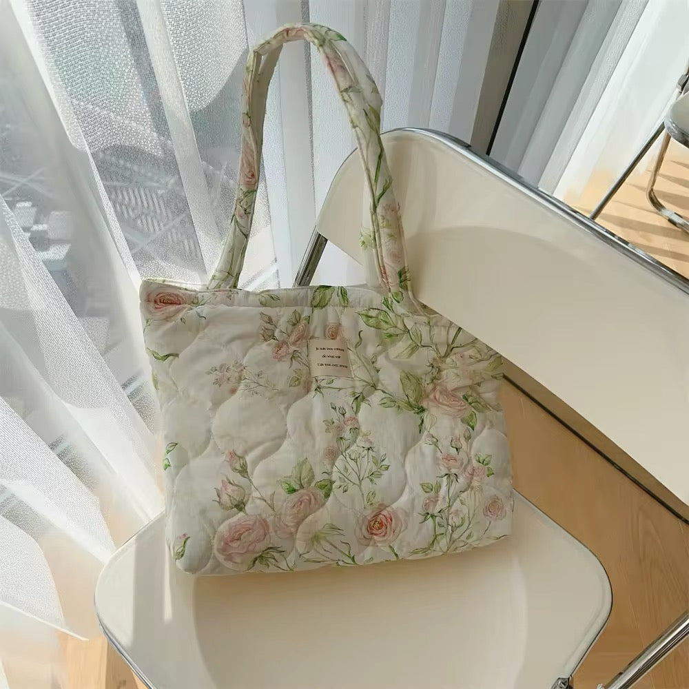 Sozakka Floral Handmade Quilt Patchwork French Quote Large Shoulder Tote Bags