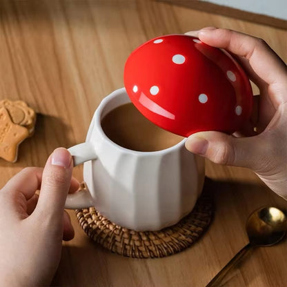 Autumn/Fall Mushroom Fairycore Large Lidded Ceramic Handmade Mug