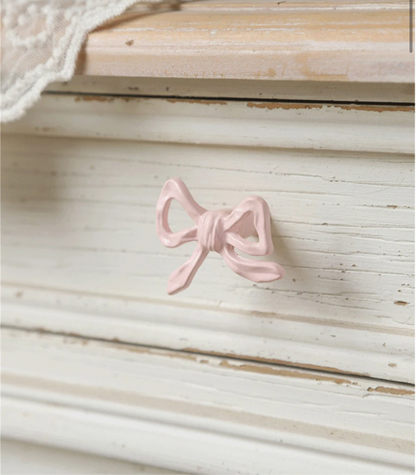 Pink Bow 2pc Iron French Ribbon Drawer Handle Vintage Coquette Style Door Knobs