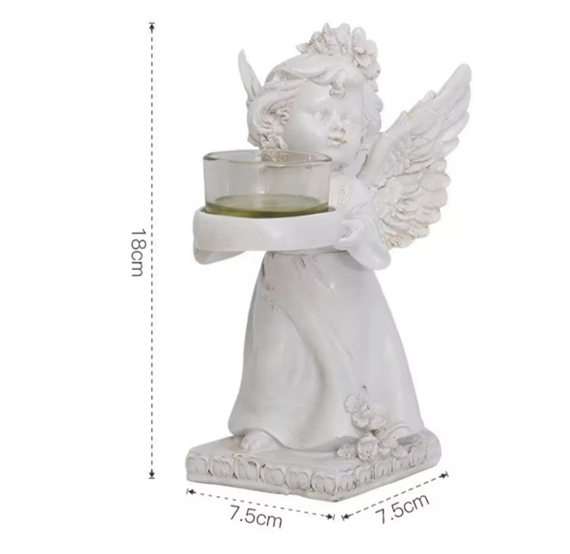Matching Stone Angel Cupid Statue Tealight Candle Holders