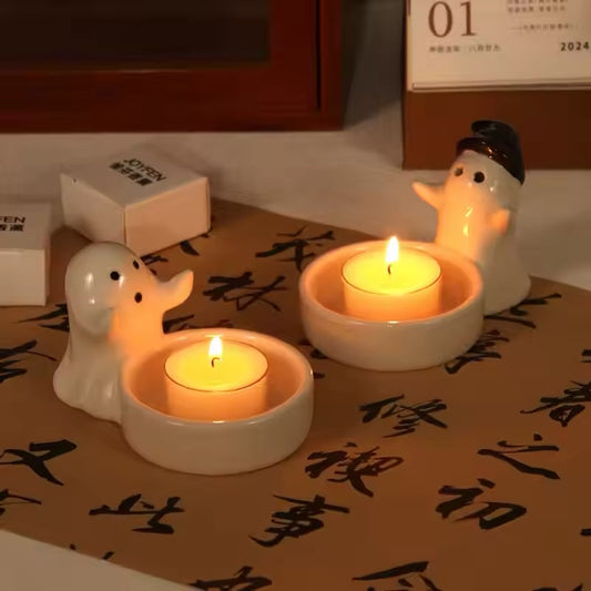 Ceramic Halloween Ghost Tealight Candle Holder Decoration