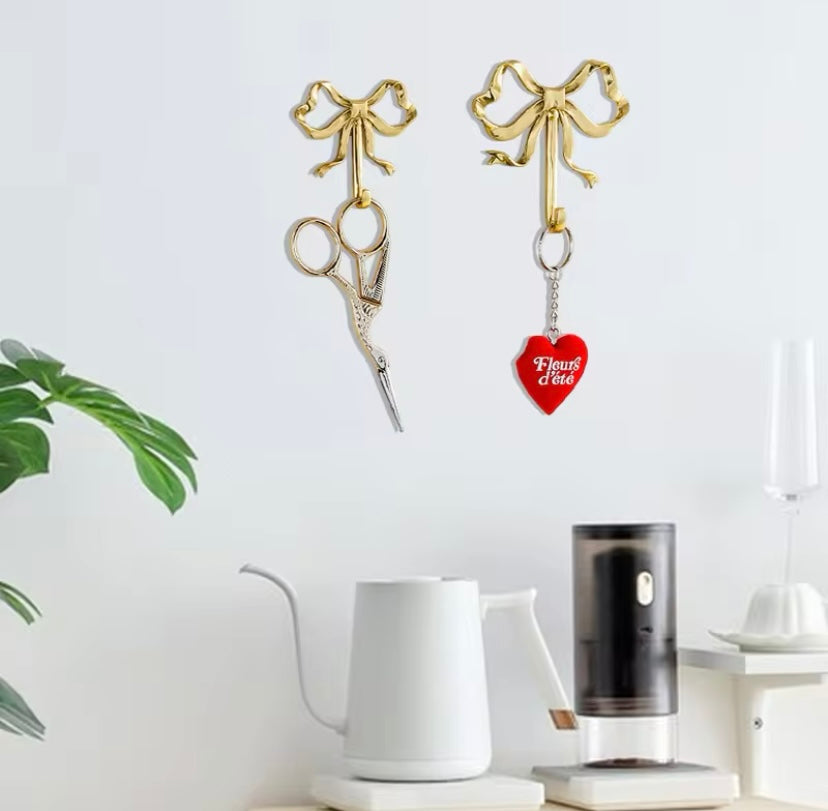French Gold Ribbon Wall Hooks Coquette Style